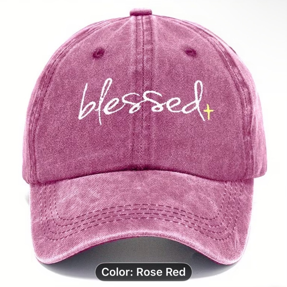 Blessed Embroidered Rose Red Baseball Cap